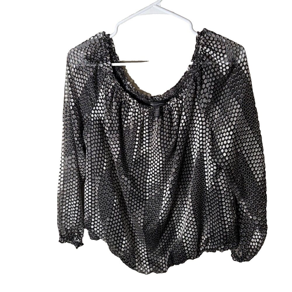 White House Black Market Blouse Women's Petite XL Round Neck Metallic Polka Dot